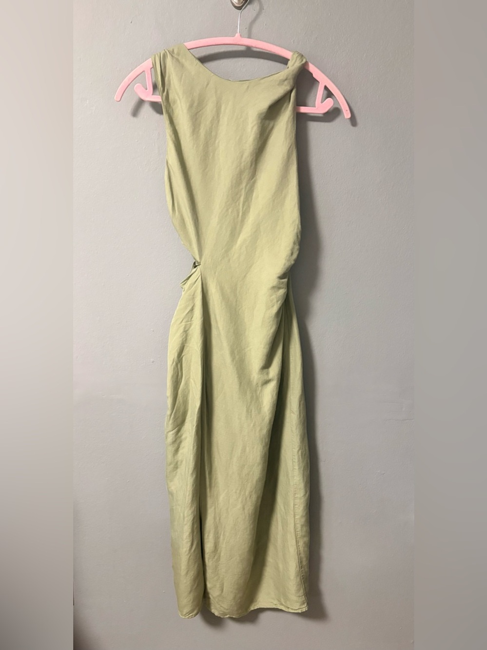 Zara Linen-Blend CutOut Sleeveless Midi Dress in Green. Size X-Small - Picture 4 of 13